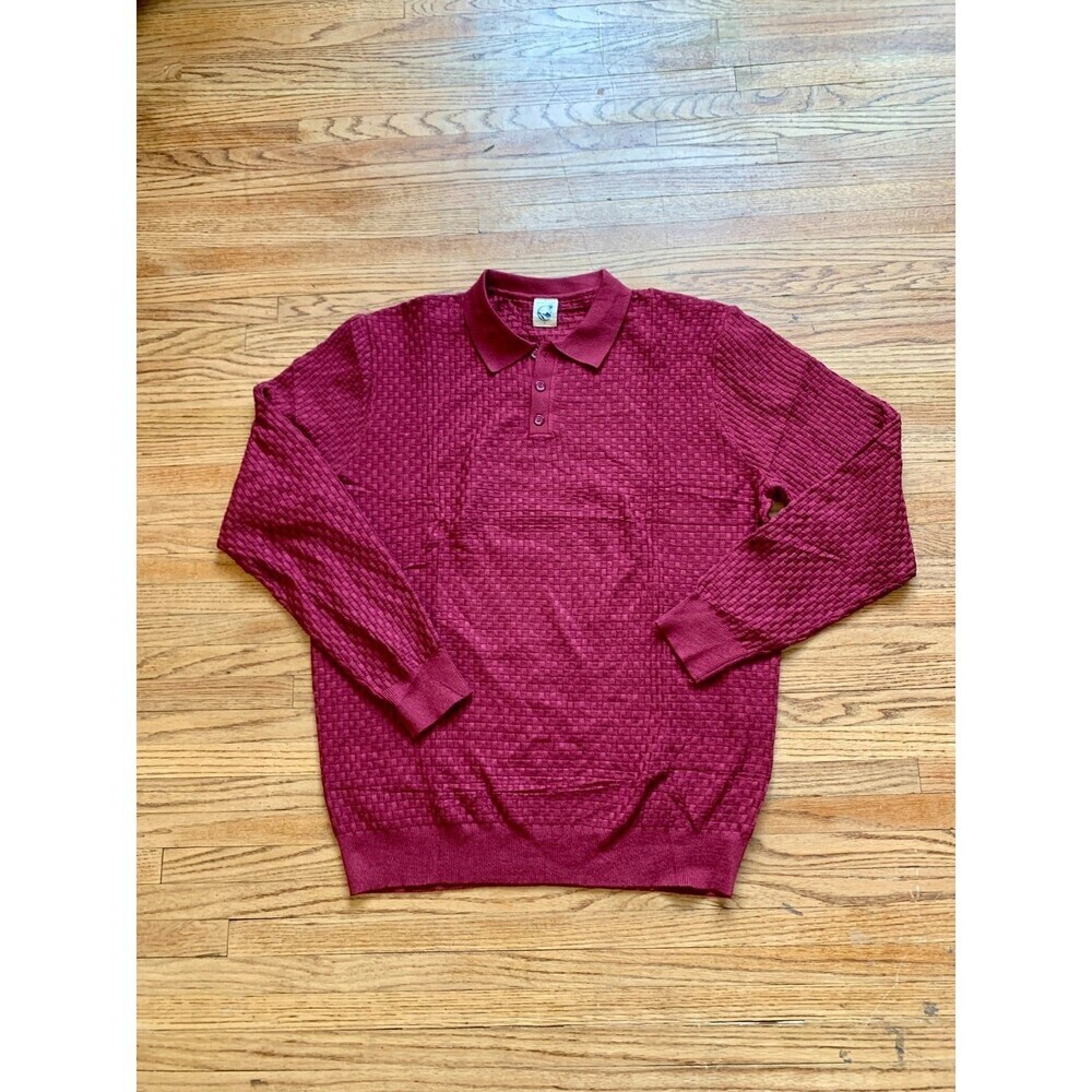 Hardaddy Shirt Large Hawaiin VTG Look Tetured Shirt Cuban Polo Button Red Waffle